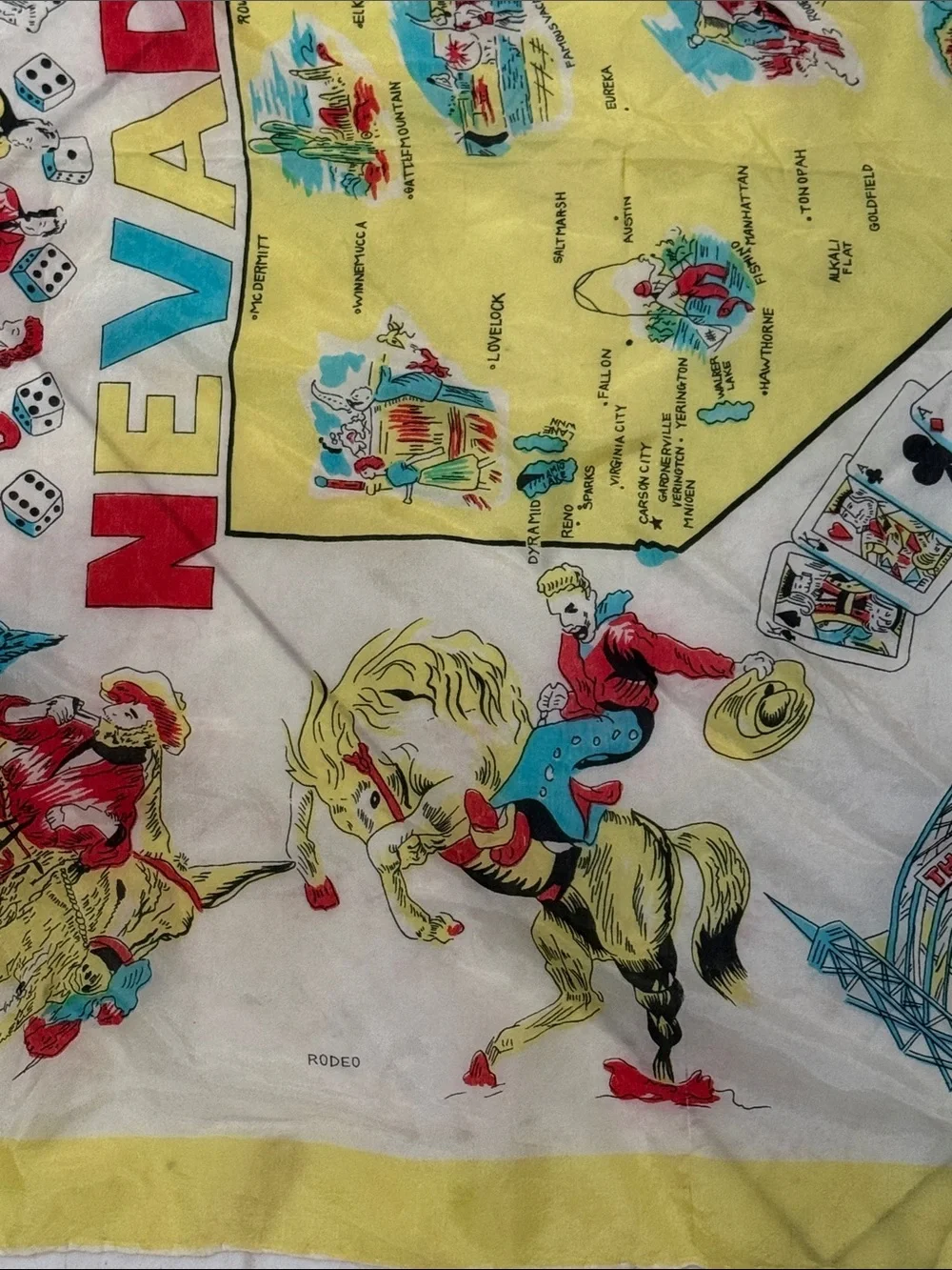 Vintage 1940’s Rare Nevada Scenic Silk Scarf 🧣 - Yellow Trim 30” Square